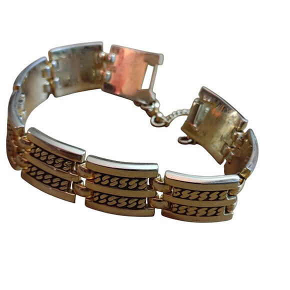 Vintage Monet Gold Tone Chain Link Hinged Bracelet Safety Chain Large - Picture 5 of 7